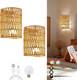 Battery Operated Rattan Wall Sconces Set Of Two, Cordless Rgb Handwoven Boho W