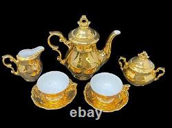 Bavaria Golden Tea for Two Set Sugar Bowl w Lid & Creamer Espresso Cups Teapot