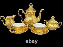 Bavaria Golden Tea for Two Set Sugar Bowl w Lid & Creamer Espresso Cups Teapot