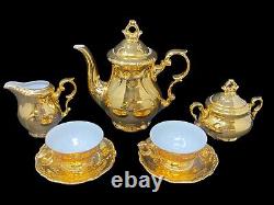 Bavaria Golden Tea for Two Set Sugar Bowl w Lid & Creamer Espresso Cups Teapot