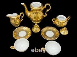 Bavaria Golden Tea for Two Set Sugar Bowl w Lid & Creamer Espresso Cups Teapot