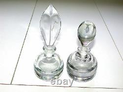 Beautiful Antique Set of Two Leaded Crystal Art Glass Round Perfume Bottles