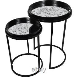 Black and White Linework Face Art Tray Table Set of Two Nesting Tables