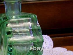 Bohemian Vintage Crystal Glass Set Two Green Perfume Bottles Czechoslovakia