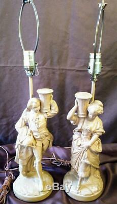 Borghese Lamps Pair of Two 2 Set Plaster French Couple Man Woman Vintage Lights