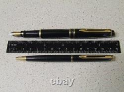 Boxed Glossy Black WATERMAN Fountain Pen Fine two-tone Nib and Ballpoint Set