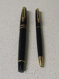 Boxed Glossy Black WATERMAN Fountain Pen Fine two-tone Nib and Ballpoint Set