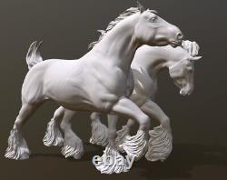 Breyer 1/9 Model Horse Shire Horse Pair Pull Mares Set Of Two- White Resin