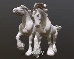 Breyer 1/9 Model Horse Shire Horse Pair Pull Mares Set Of Two- White Resin