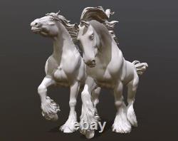 Breyer resin Model Horse Shire Horse Pair Pull Mares Set Of Two- White Resin SM