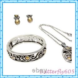 Brighton Adara Necklace Bangle Bracelet Earrings Two-Tone Retired Set Pouch