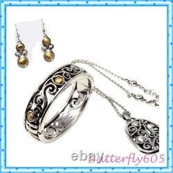 Brighton Adara Necklace Bangle Bracelet Earrings Two-Tone Retired Set Pouch