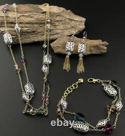 Brighton BON VIVANT Two-Tone Crystal Long Necklace, Bracelet and Earrings Set