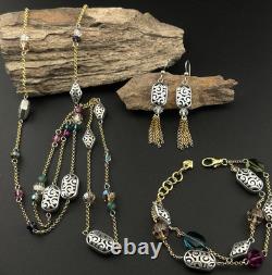 Brighton BON VIVANT Two-Tone Crystal Long Necklace, Bracelet and Earrings Set