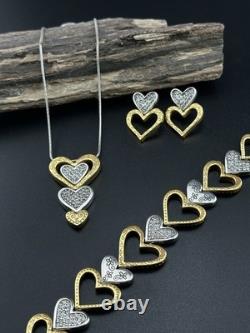 Brighton FALL IN LOVE Two Tone Heart Necklace, Bracelet and Earrings Set