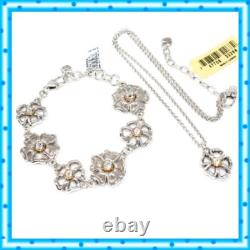 Brighton Lux Garden Two Tone Silver Gold Flower Bracelet Necklace Set NWT $116