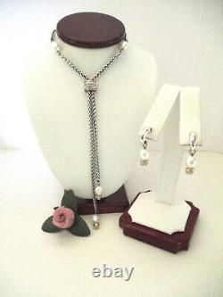Brighton MERIDIAN Two-Tone Pearl Y-Necklace-Earring Set (MSR$186) NWT/Pouch