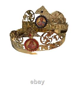 Byzantine Orthodox christian pair wedding crowns set of two orthodox church