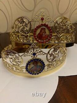 Byzantine christian wedding crowns set of two orthodox church