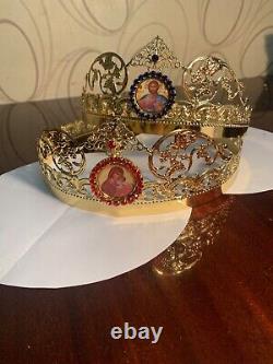 Byzantine christian wedding crowns set of two orthodox church