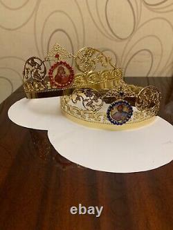 Byzantine christian wedding crowns set of two orthodox church