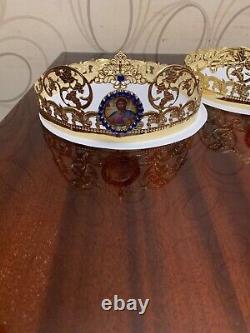 Byzantine christian wedding crowns set of two orthodox church