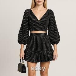 C/MEO Collective x Revolve Even Love Balloon Sleeve Top Ruffle Skirt Set Sz S