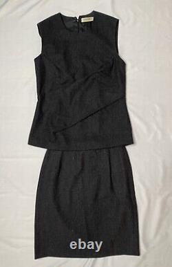 Calvin Klein Collection Vintage Fall 1997 Grey Wool Folded Sleeveless Skirt Set