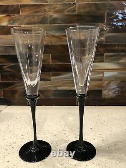 Cartier Champagne Flutes Rare Black Stem 9 Set Of Two Glasses