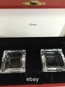 Cartier Very Rare Set of Two Art Deco Crystal Ashtrays with Original Box