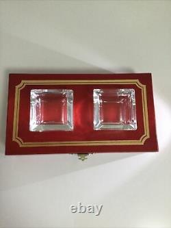 Cartier Very Rare Set of Two Crystal Ashtrays with Original Box
