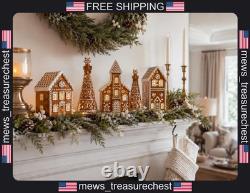 Ceramic Gingerbread House Set with LED Tea Lights and Trees for Christmas Decor