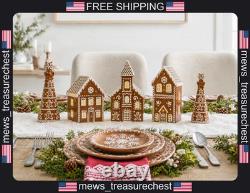 Ceramic Gingerbread House Set with LED Tea Lights and Trees for Christmas Decor