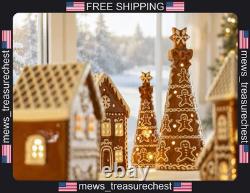 Ceramic Gingerbread House Set with LED Tea Lights and Trees for Christmas Decor