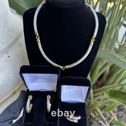 Charriol Two Tone 18K Yellow Gold / S. Steel Necklace, Earring & Ring Set