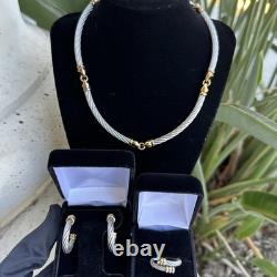 Charriol Two Tone 18K Yellow Gold / S. Steel Necklace, Earring & Ring Set