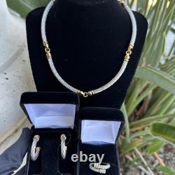 Charriol Two Tone 18K Yellow Gold / S. Steel Necklace, Earring & Ring Set