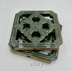 Chinese Jade Ceramic Breezeway Tiki Tile, Set of Two