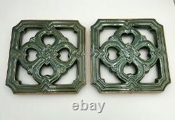 Chinese Jade Ceramic Breezeway Tiki Tile, Set of Two