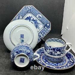 Ching-Te-Chen Blue&White China. Tea Set For Two. 3 Plates, 2 Saucers and 2 Cups