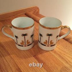 Christian Dior Casablanca exotic leopard palms 8 fl oz Mugs Set of 2 RARE