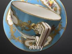 Continental Heavily Gilded & Hand Painted Flowers Cup & Saucer (handle A/F)