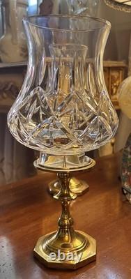 Crystal Hurricane Candle Holder Set (Two) With Brass Base 11 1/2 Inches