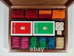 Dal Negro Mother of Pearl Poker Set in Wooden Case Cards Chips Dice Belote Italy