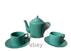 DaySpring Tea Pot and Two Cups WithSaucer Aqua Color/Porcelain set of 3/6 Pieces