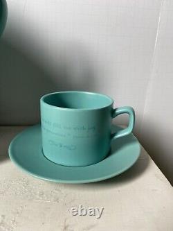 DaySpring Tea Pot and Two Cups WithSaucer Aqua Color/Porcelain set of 3/6 Pieces