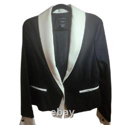 Doncaster Collection Black White Wool Silk Tuxedo Skirt Suit Jacket Set Women 12
