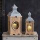 Elegant Wood Metal Set Of Two Oxeye Candleholder Lanterns