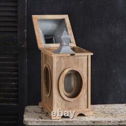 Elegant Wood Metal Set of Two Oxeye Candleholder Lanterns