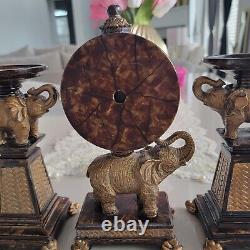 Elephant Table Clock With Two Candle Holders Set